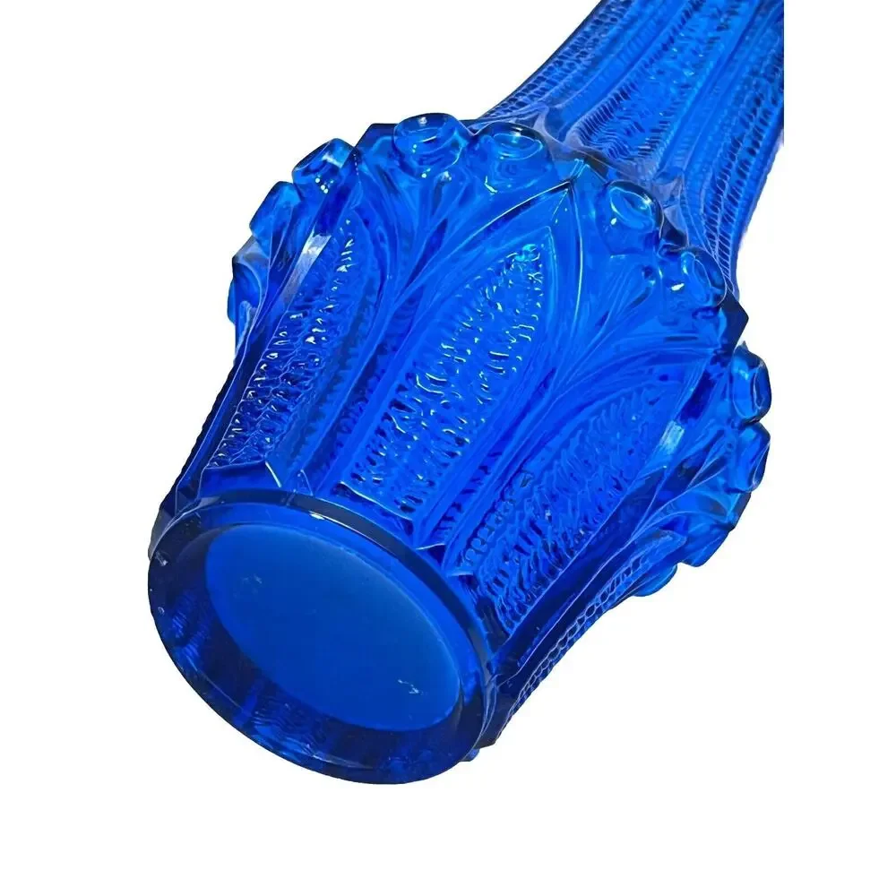 1960s Scandinavian Blue Pressed Glass Vase Finland Art Glass Mid Century Vintage